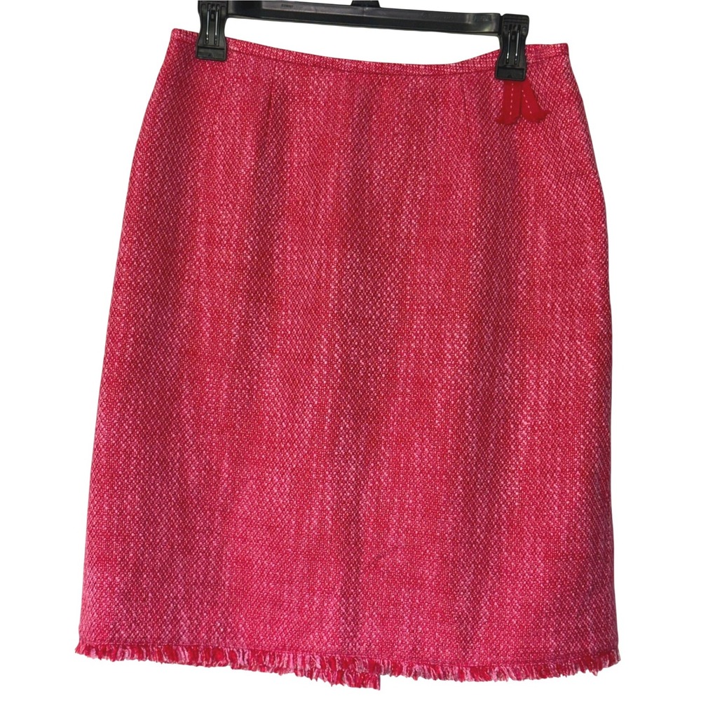 Kasper Petite‎ Pink Tweed Fringed Hem Pencil Skirt Size 8P